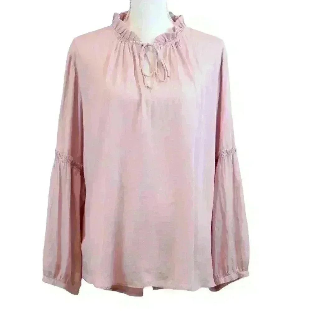 Ann Taylor‎ LOFT Pink Balloon Sleeve Blouse Long Sleeve Ruffle Collar Size XL